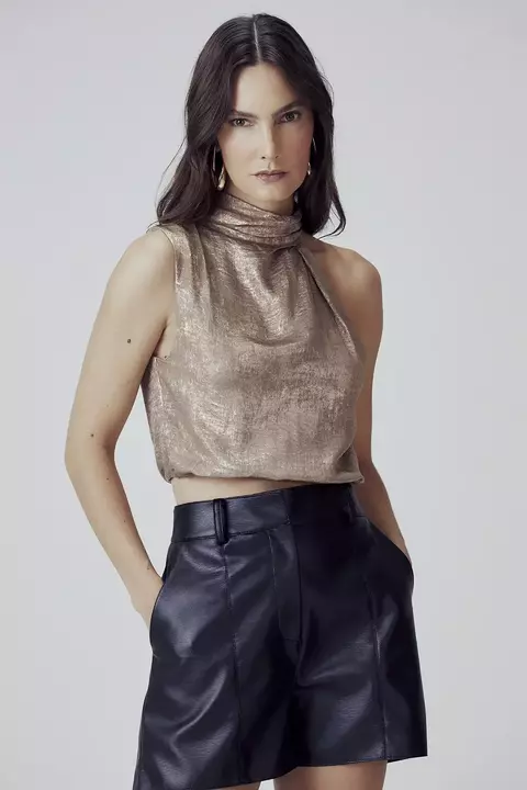 Blusa Plano S/M Assimetrica Metalizada Khaki-Canal