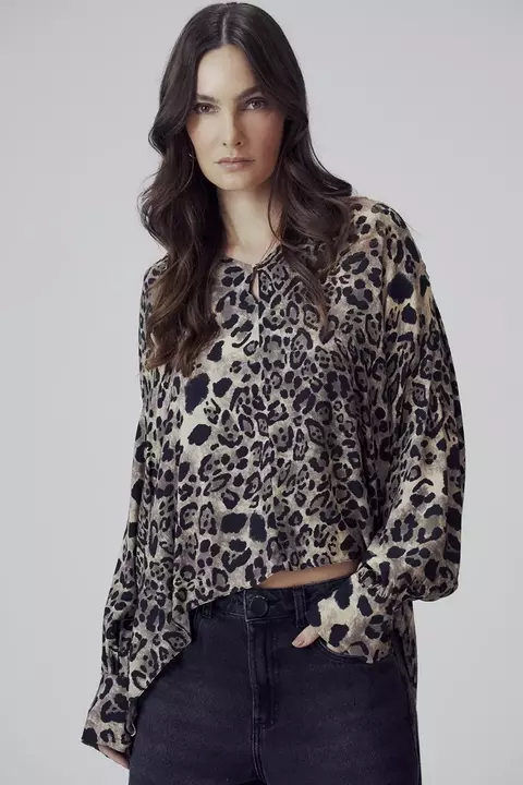 Blusa Plano Decote V Faixa Crepe Estampado-1057-Est. onça - Canal