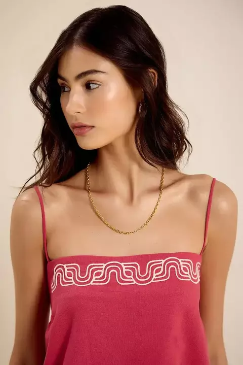 Blusa Linho Pala Bordada Rosa Gerbera - Lucidez