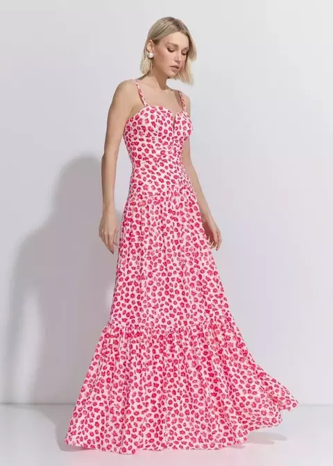 Vestido Longo Recortes Estampa Lily - Lore