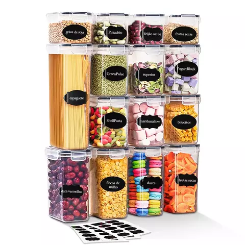 Conjunto de recipientes herméticos para armazenamento de alimentos com tampa