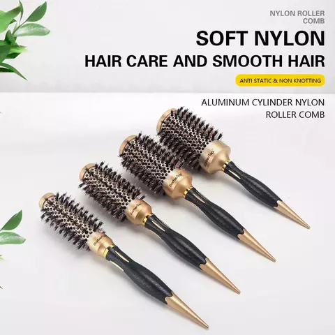 Escova com Alça Round Hair Rolling , Twil Hair Comb, Cerdas Javali