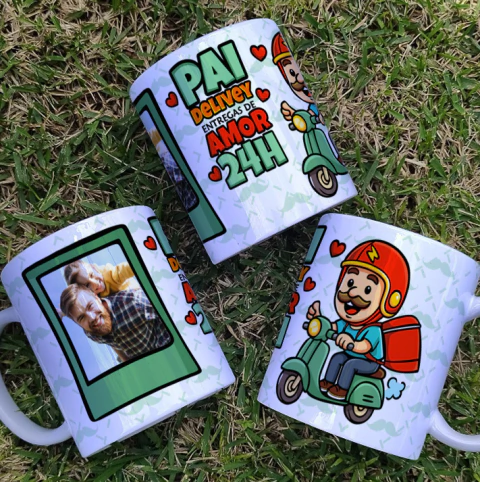 Caneca Dia dos Pais – AMPAI Pai Cartoon Com Foto - modelo 09