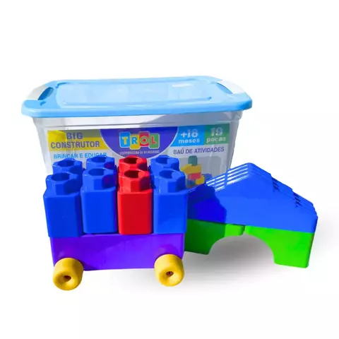 Baú Infantil Organizador Educativo Blocos Coloridos De montar Conectando Big Construtor 19 pçs