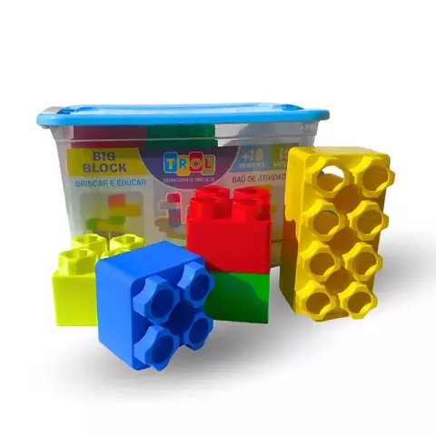 Baú Infantil Organizador Educativo Blocos Coloridos De montar Conectando Big Block 15 pçs