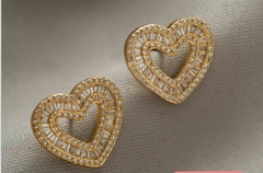 Brinco Coração Ródio Branco e Ouro 18k com Zircônias - comprar online