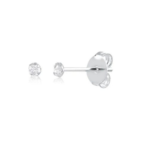 BRINCO DE PRATA FIXO ZIRCÔNIA REDONDA DE 2MM