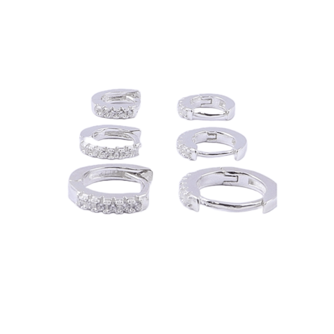 TRIO DE BRINCO PRATA DE ARGOLA CRAVEJADA