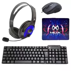 Kit Gamer 4 em 1 Teclado Mouse Fone Mousepad Mox MO-KM600 Az - Drop Conexion