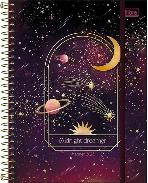 Tilibra - Planner Espiral 17,7 x 24 cm Magic 2025 - Midnight Dreamer fundo escuro