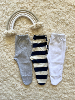 Pack x3 ranitas algodon rayado, blanco, gris