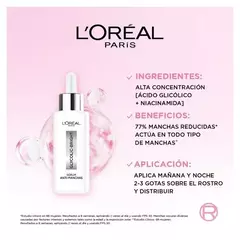 Sérum facial L'Oréal Paris Glycolic Bright antimanchas ácido glicólico, niacinamida 30 ml - comprar online