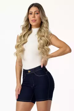 Bermuda jeans meia coxa - Jeans Escuro na internet
