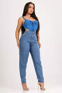 Calça jeans mom - Azul Médio
