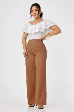 Calça jeans wide leg - Marrom Cafe - comprar online