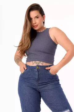 Cropped ribana canelado básico - Azul Marinho Mescla