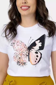 T-shirt estampada com aplicação em pérolas - Branco - comprar online