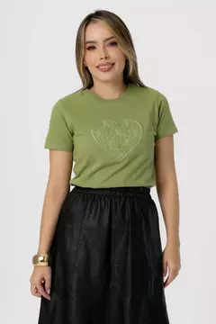 T-shirt com bordado - Verde oliva - comprar online
