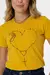 T-shirt estampado com aplicação em pérolas - Amarelo Mostarda - comprar online