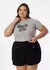 T-shirt Plus Size estampado com aplicação em strass - Cinza Mescla