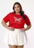 T-shirt Plus Size estampado com aplicação em strass - Vermelho Rubi