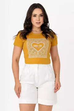 T-shirt com estampado - Mostarda Escuro - comprar online