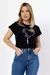 T-SHIRT ROSARIO FE FLOR COM PEROLAS - PRETO
