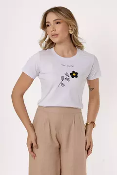 T-shirt estampado com aplicação - Branco