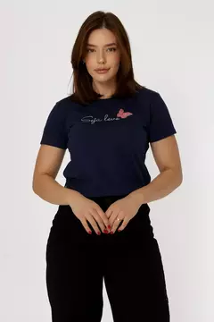 T-shirt com bordado - Azul Marinho