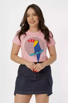 T-shirt com estampado- Rosa Bebê