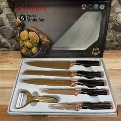 SET DE CUCHILLOS X6 LINEA LUJO KUNSION NEGRO CON DORADO en internet