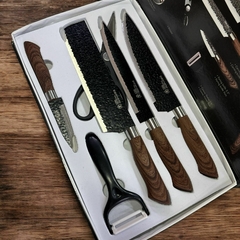 SET DE CUCHILLOS X6 LINEA LUJO SIMIL MADERA - comprar online