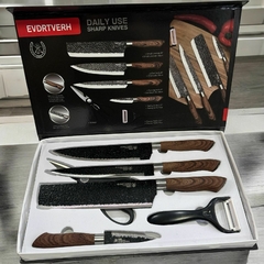 SET DE CUCHILLOS X6 LINEA LUJO SIMIL MADERA en internet