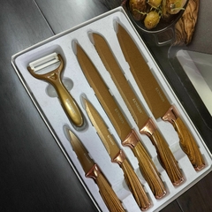 SET DE CUCHILLOS X6 LINEA LUJO KUNSION DORADO - comprar online