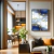 Quadro Decorativo - Arte Abstrata em Tons de Azul e Dourado