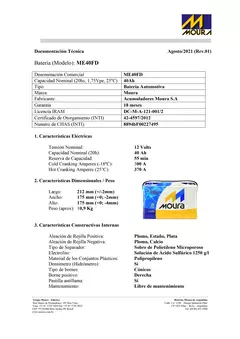 Bateria Moura 12x45 40fd - Central baterías