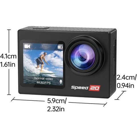 Cámara de acción Speed 20 4K 60FPS Cámara subacuática, cámara impermeable subacuática de 131 pies, con control remoto inalámbrico de estabilización, z