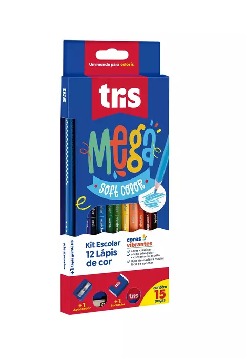 KIT LAPIS COR TRIS MEGASOFT 15PC