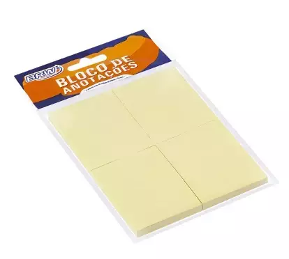 Pacote de bloco de anotações amarelo pastel com quatro blocos de 50 folhas cada.