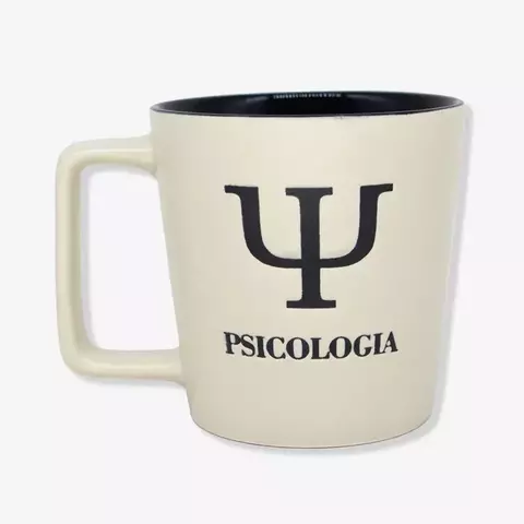 Caneca Buck de 400ML com símbolo de psicologia e a palavra "PSICOLOGIA".