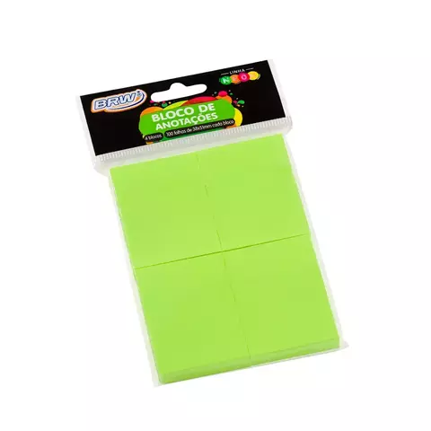 Pacote de bloco de anotações verde neon com 4 blocos de 100 folhas cada.