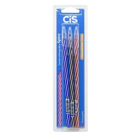 Caneta Esferografica CIS Spiro 0.7MM Blister - Azul, Preta e Vernelha