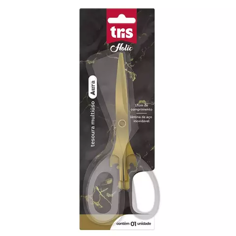 Tesoura Multiuso Aura Holic Mineral - 17cm - Dourada - Cartela C/1 un- Tris