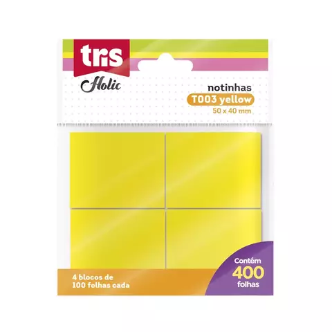 Notas Autoadesivas Holic Pop - Amarelo - 4 Blocos x 100 Folhas - Tris