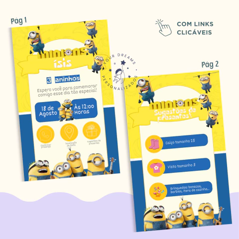 Convite Interativo Aniversário Minions #01