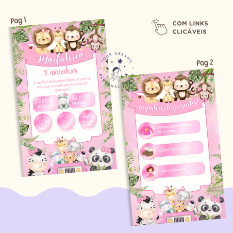 Convite Interativo Aniversário Safari Rosa #01