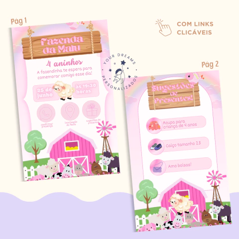 Convite Interativo Aniversário Fazendinha Menina #01
