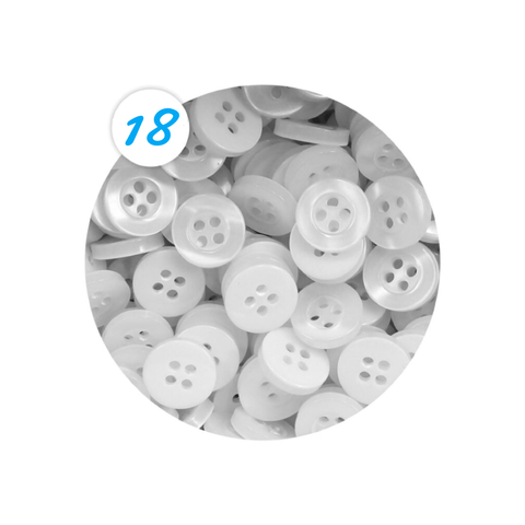 Botão de Camisaria Tam. 18 com 4 Furos Branco - Pct. 144 Unid.