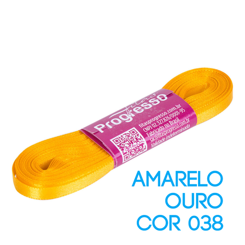 Fita de Cetim Progresso Nº 01 Peça 10 mt Amarelo Ouro (038)