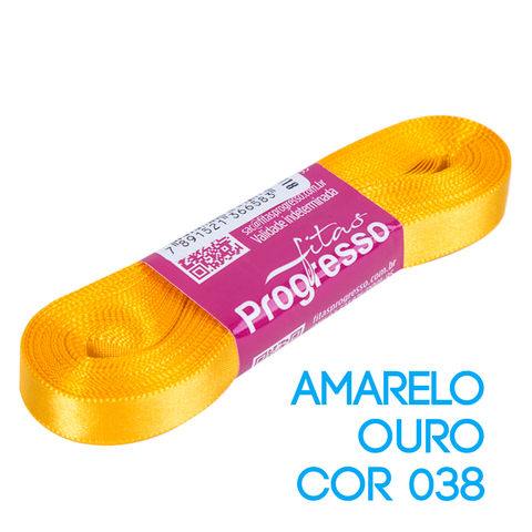 Fita de Cetim Progresso Nº 02 Peça 10 mt Amarelo Ouro (038)